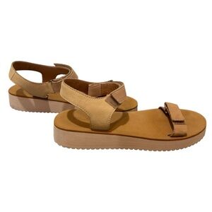 Madewell Tan Color Block Platform Velcro Strap Sandals | Very Good Condition